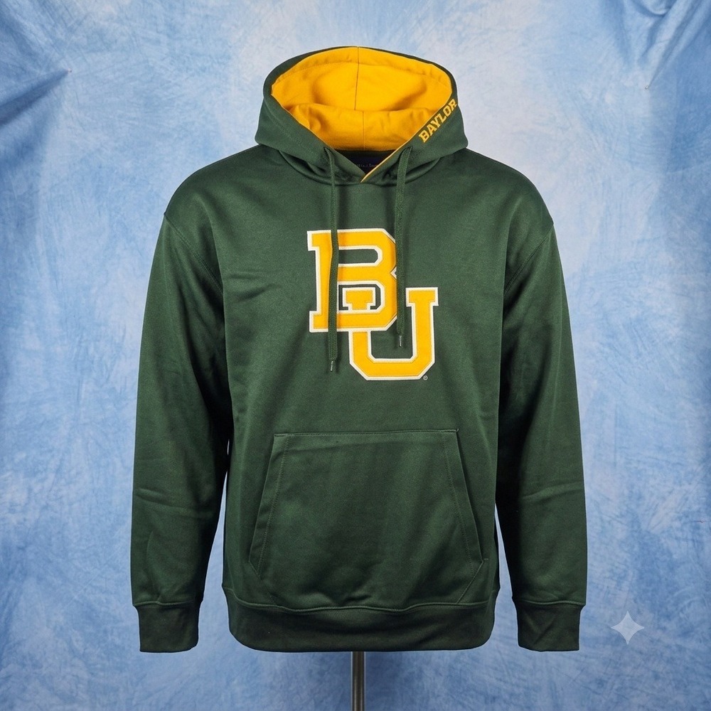 Old Varsity Brand Baylor Bears Hoodie Mens Green Gold BU Logo Sweatshirt